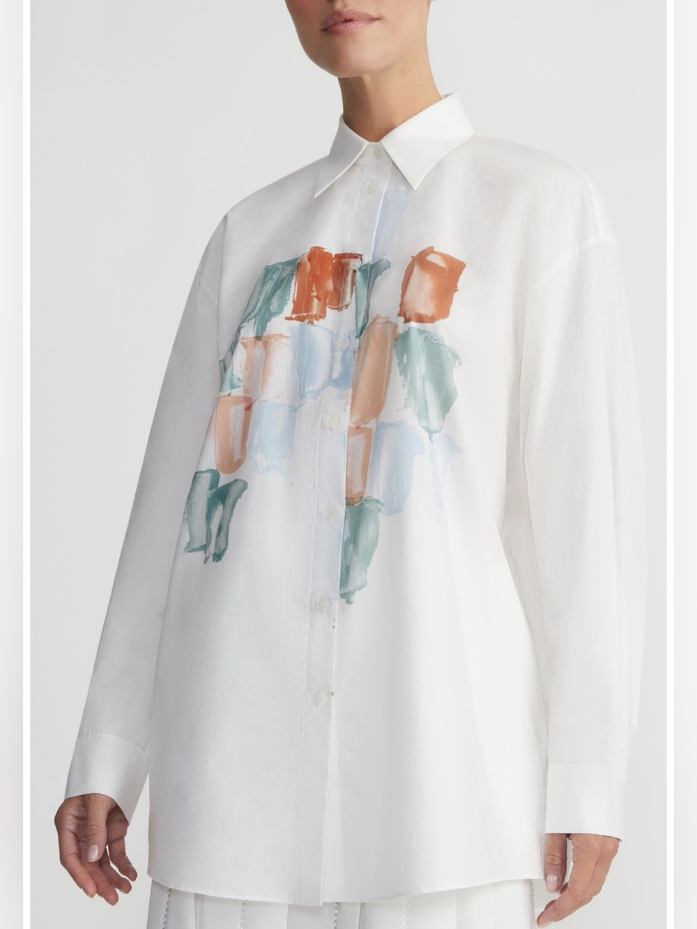 LAFAYETTE 148 Painter's Palette Print Cotton Poplin Oversized Shirt Sz L - Picture 1 of 11